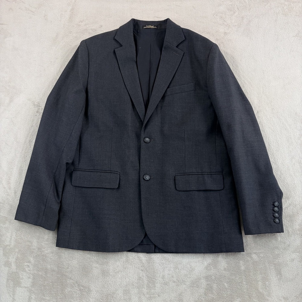 LL Bean 2 Button Blazer Sport‎ Coat in Grey 100% Wool Men 42R Notch Lapels